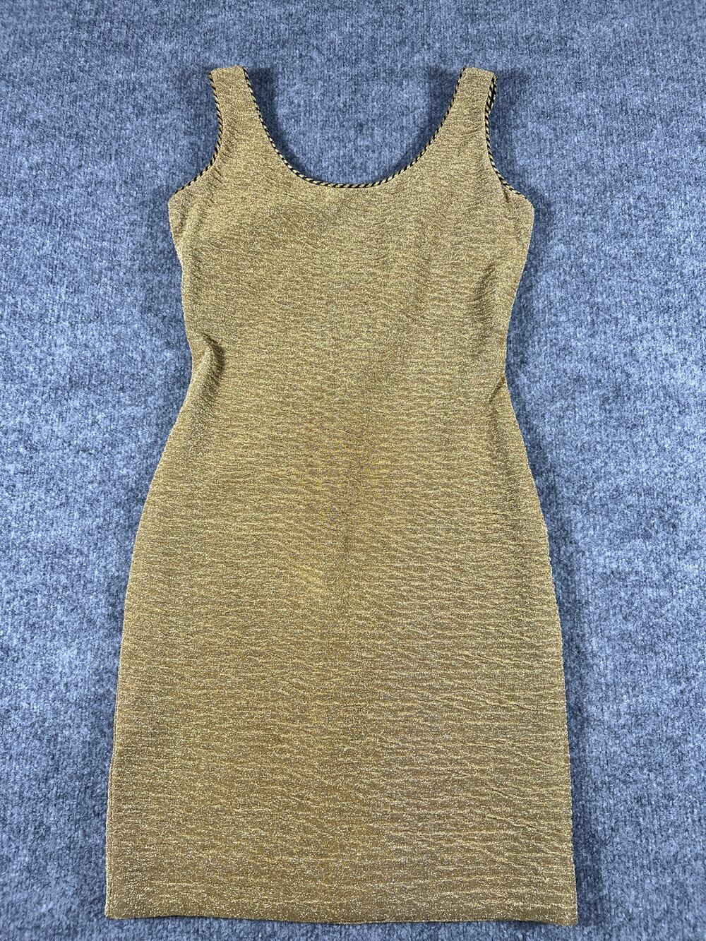 Vintage Alex Evenings Gold Metallic Bodycon Cocktail Party Dress USA Size 6
